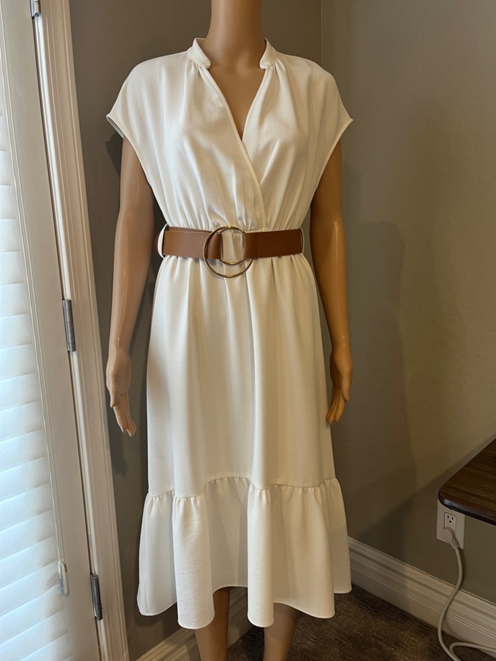 Zara Off-White Wrap Midi Dress with Belt S